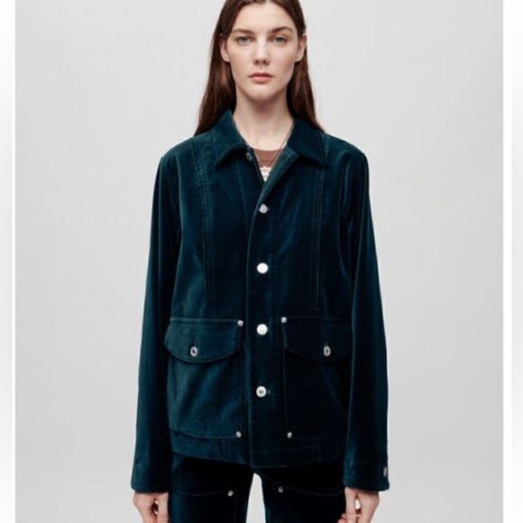 Re/Done VELVET CHORE JACKET in Navy Blue - Picture 2 of 11